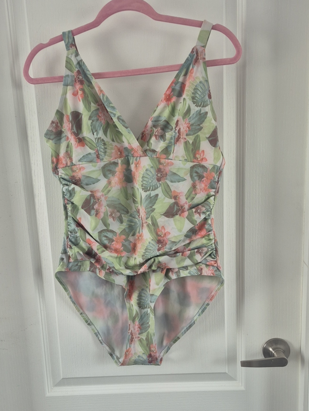 Ruby Ribbon Floral One-Piece Swimsuit in Green and Pink